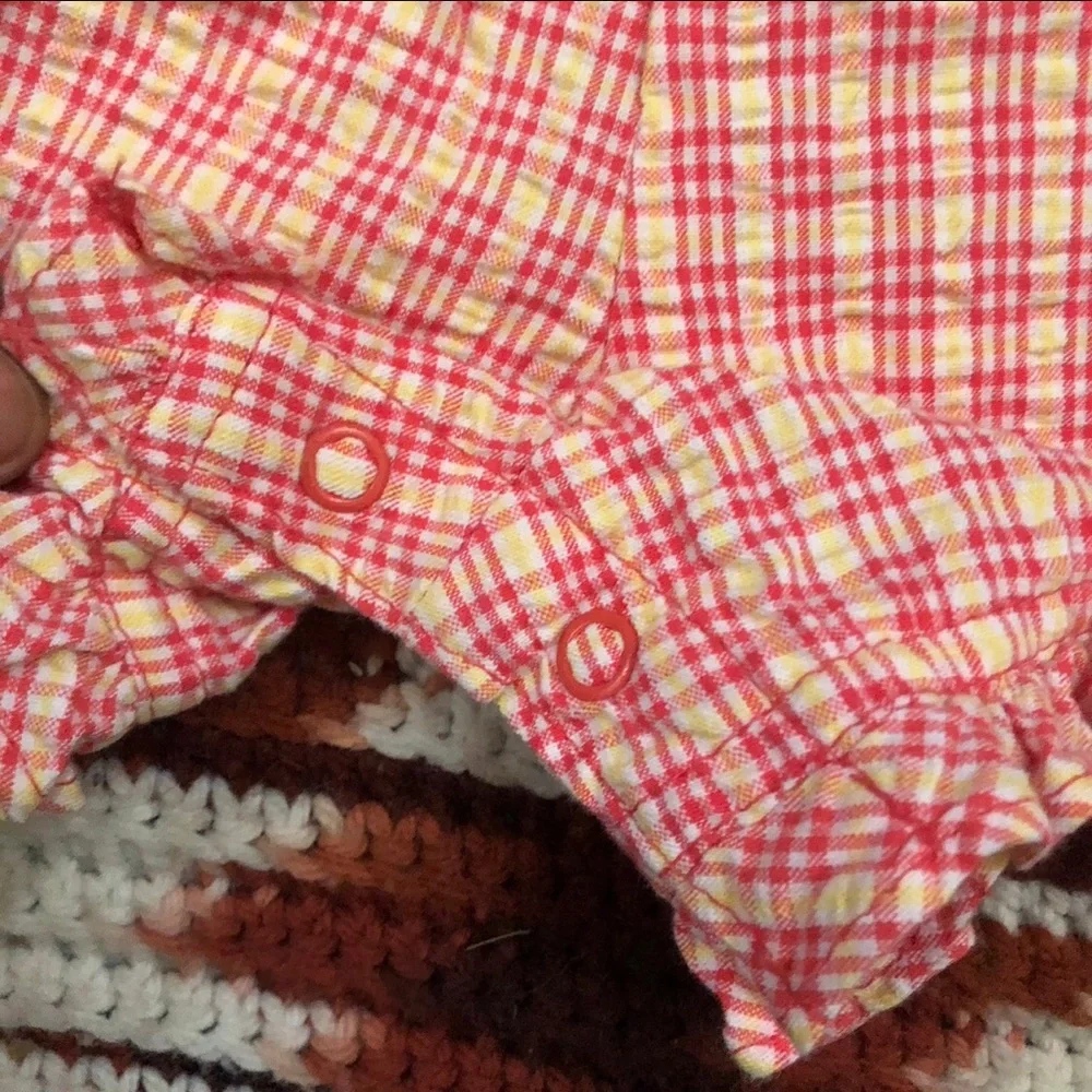 VTG RARE OshKosh B'gosh Pink Gingham Ruffle Strawberry Baby Overalls 12M HTF USA